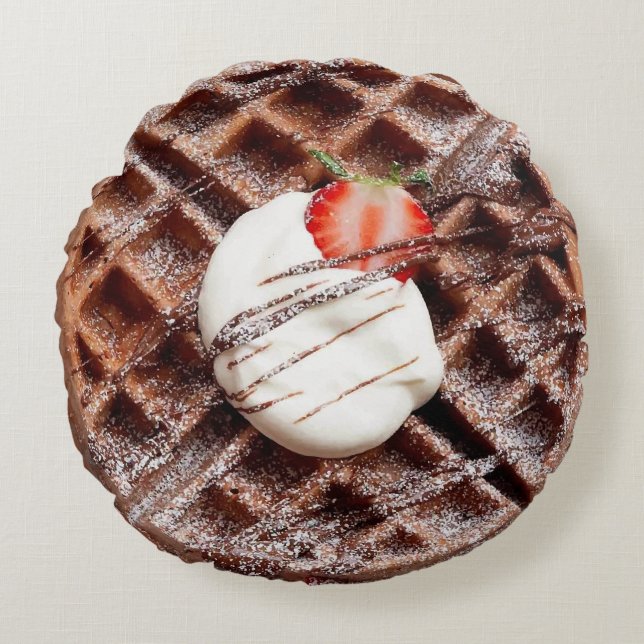 Chocolate Nutella Waffle Rundwurfpilz Rundes Kissen (Vorderseite)