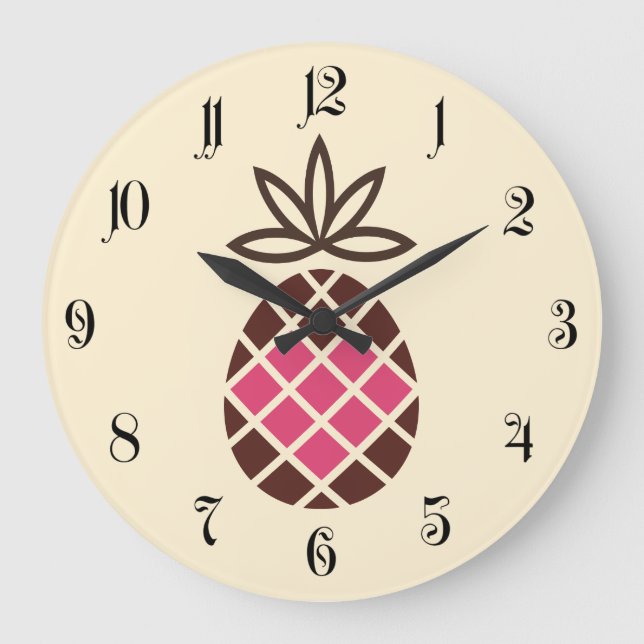 Chocolate Pineapple with Pink Heart Große Wanduhr (Vorderseite)