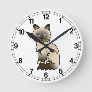 Chocolate Point Birman / Ragdoll Katze Runde Wanduhr