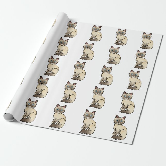 Chocolate Point Tabby Birman / Ragdoll Cat Pattern Geschenkpapier (Ungerollt)