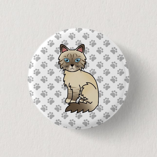 Chocolate Point Tabby Birman / Ragdoll Cat & Paws Button (Vorderseite)