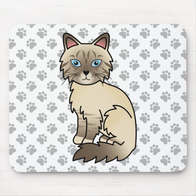 Chocolate Point Tabby Birman / Ragdoll Cat & Paws Mousepad (Vorne)