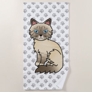 Chocolate Point Tabby Birman/Ragdoll Cat & Paws Strandtuch
