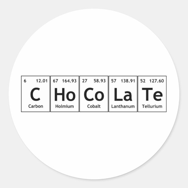 CHoCoLaTe Science Periodic Table Wordelements Runder Aufkleber (Vorderseite)