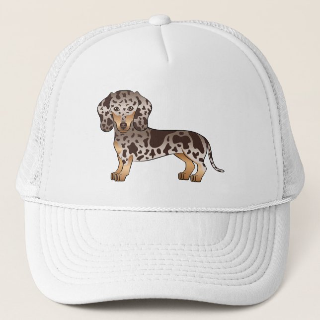 Chocolate & Tan Dapple Short Hair Dachshund Design Truckerkappe (Vorderseite)
