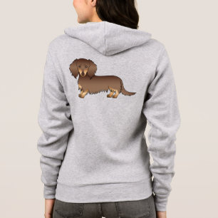 Chocolate & Tan Langhaar-Dachshund-Cartoon-Hund Hoodie