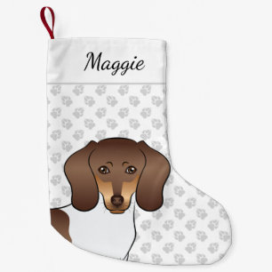 Chocolate & Tan Pied Kurzhaar-Dachshund-Kopf Kleiner Weihnachtsstrumpf