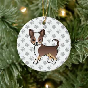 Chocolate Tricolor Glatthaar Chihuahua & Pfoten Keramik Ornament