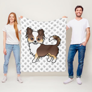 Chocolate-Tricolor Langhaar Chihuahua Hund & Pfote Fleecedecke