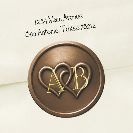 Chocolate Two Hearts Intertwined Monogram Wedding Runder Aufkleber