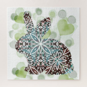 Chocolate- und Softblau-Mandala-Hase mit Herzen