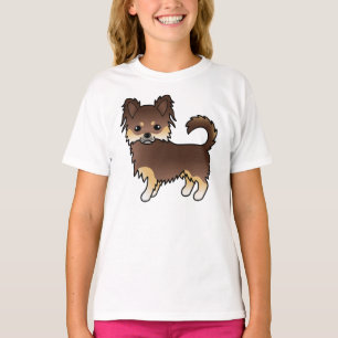 Chocolate- und Tan Long-Coat-Chihuahua-Cartoon-Hun T-Shirt