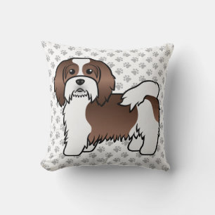 Chocolate und weißer Havanese Cartoon-Hund & Pfote Kissen