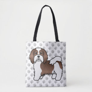 Chocolate und weißer Havanese Cartoon-Hund & Pfote Tasche