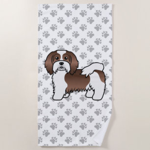 Chocolate und weißer Havanese süßer Cartoon-Hund Strandtuch