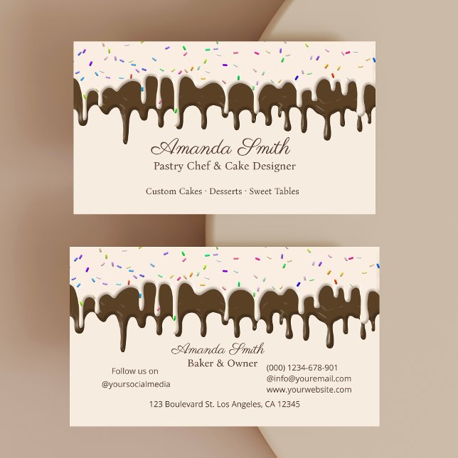 Chocolate & Vanilla Confetti Frosting Drip  Visitenkarte (Chocolate & Vanilla Confetti Frosting Drip Business Card)