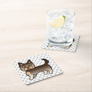Chocolate Yorkshire Terrier Cartoon Dog & Paws Rechteckiger Pappuntersetzer