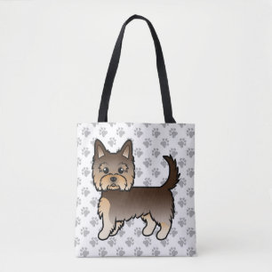Chocolate Yorkshire Terrier Cartoon Dog & Paws Tasche