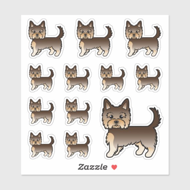 Chocolate Yorkshire Terrier Cartoon Hunde Aufkleber (Blatt)