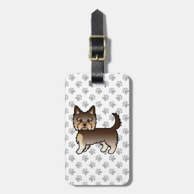 Chocolate Yorkshire Terrier Dog & Custom Text Gepäckanhänger (Vorderseite vertikal)