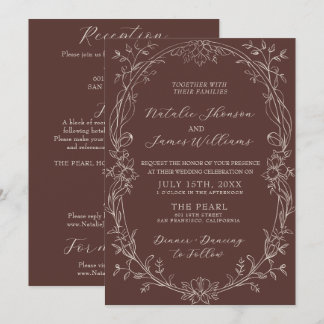 Chocolatebraun Old Money All-in-One-Hochzeit Einladung