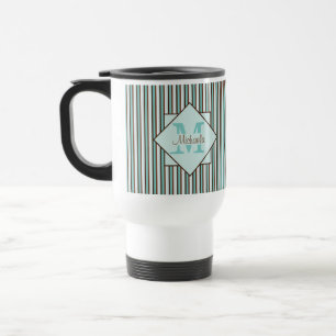 Chocolatebraun und Minzgrün gestreifte Monogramm Reisebecher