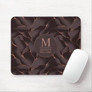 Chocolatebraun- und Roségold abstraktes Wellenmust Mousepad