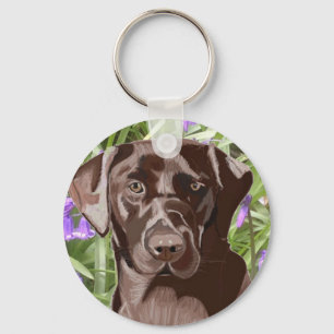 Chocolatebrauner Labrador gegen Blaue Glockenblume Schlüsselanhänger