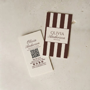 Chocolatebrauner Luxus-Altes-Geld-Gestreifter QR-C Visitenkarte