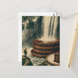 Chocolatekuchen-Wasserfall Surrealistische Kunst Postkarte