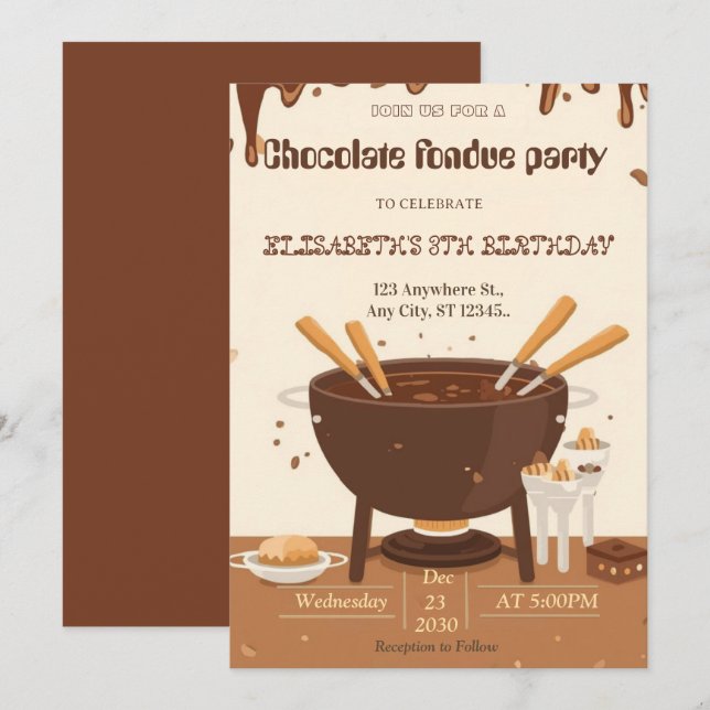 Chocolateliebhaber-Fondue-Party-Einladung Einladung (Vorne/Hinten)