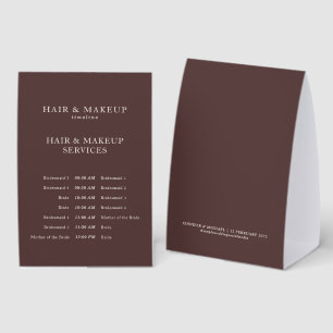 ChocolateWedding Frisur Make-up Zeitplan Brautpart Tischaufsteller