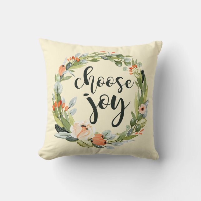 Choisissez la joie, coussin floral d'aquarelle (Recto)