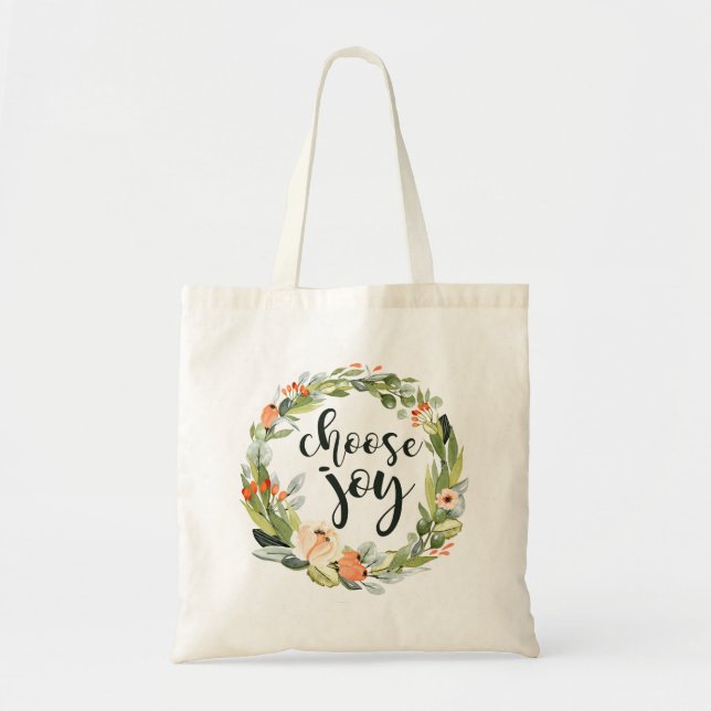 Choisissez la joie, sac fourre-tout floral inspiré (Devant)