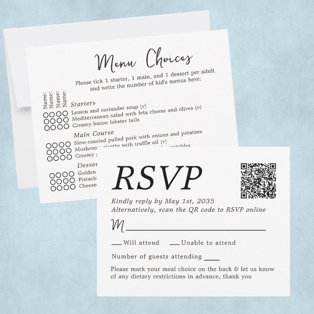 Choix de menu de réponse pour mariage élégant pour (Elegant Wedding RSVP Menu Choices 4 Guests Card
)