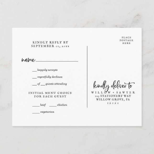 Choix du menu rustique Script RSVP (Dos)