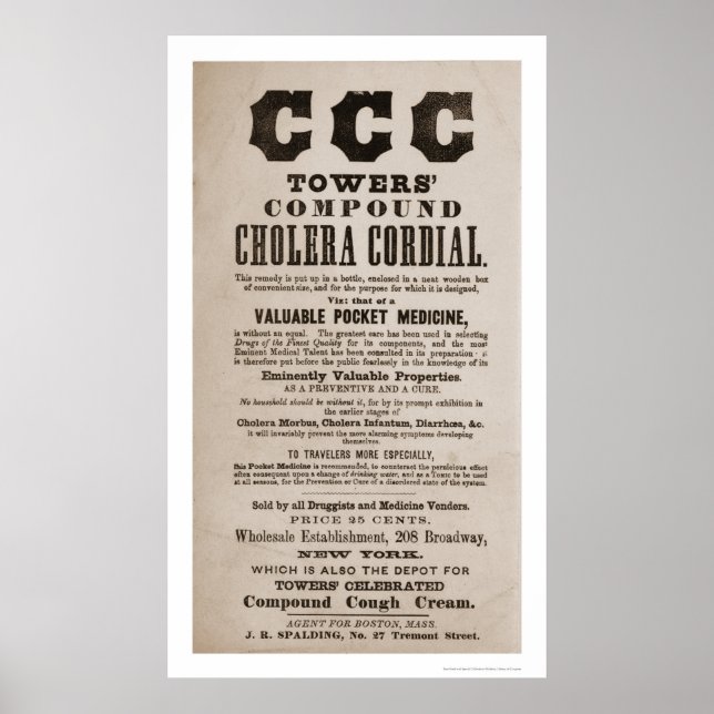 Cholera Medicine Broadside Print 1870 Poster (Vorne)