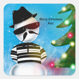Cholo Snowman FoChristmas Tree Lights Snow Quadratischer Aufkleber
