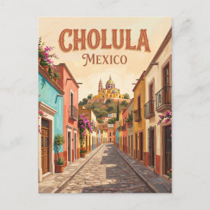 Cholula Farbige Historische Straße Mexiko Postkarte