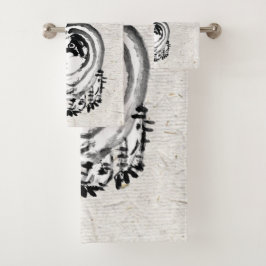 Chonky Striped Japanese Tabby Cat Badhandtuch Set