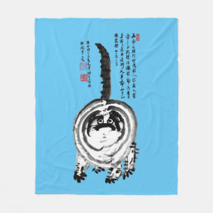 Chonky Striped Japanese Tabby Cat Fleecedecke