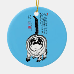 Chonky Striped Japanese Tabby Cat Keramik Ornament