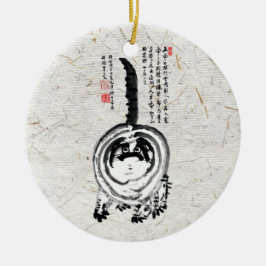 Chonky Striped Japanese Tabby Cat Keramik Ornament