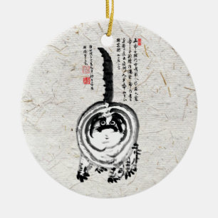 Chonky Striped Japanese Tabby Cat Keramik Ornament