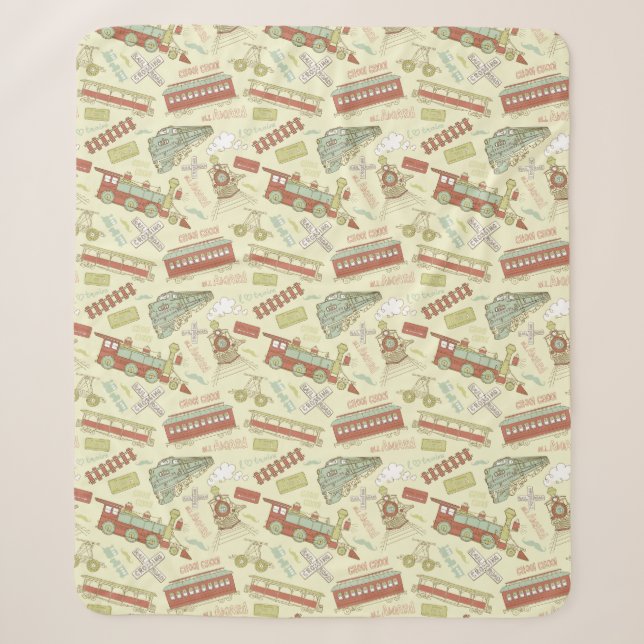 Choo Choo Antique Trains Sherpa Blanket Sherpadecke (Vorderseite)