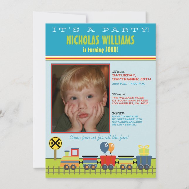 Choo Choo Aqua Kindergeburt Einladung (Vorderseite)
