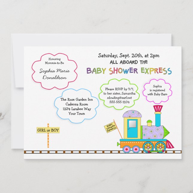 Choo Choo Baby Shower Einladungen (Vorderseite)