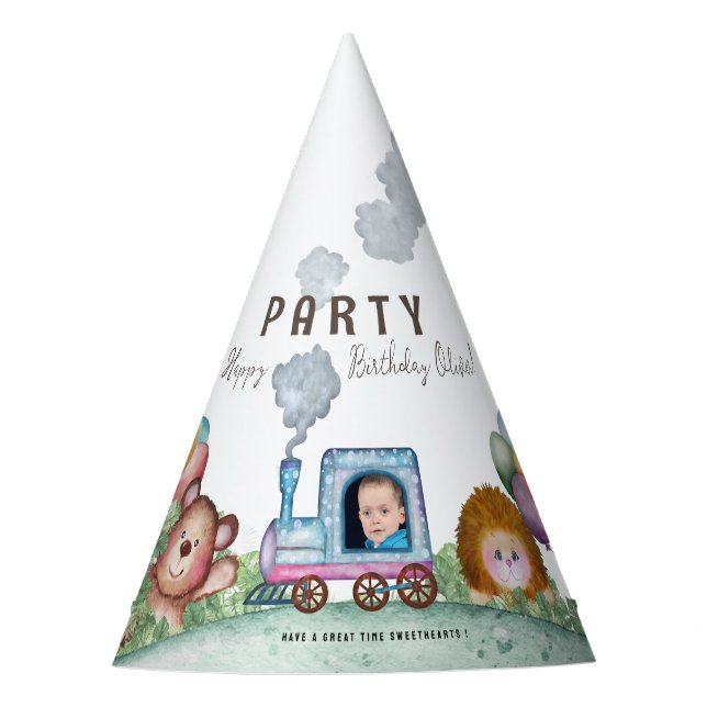 Choo Choo Eisenbahn Thema Party Hat Partyhütchen (Vorderseite)