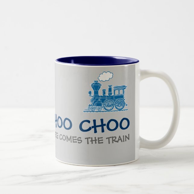 Choo Choo kommt hier zur Zugflotte und zur grauen  Zweifarbige Tasse (Rechts)