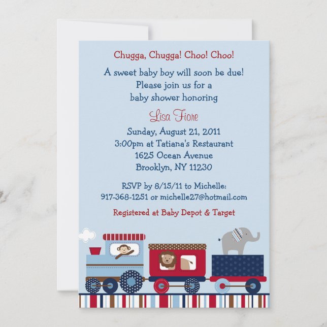 Choo Choo Train Animal Baby Shower Einladungen (Vorderseite)
